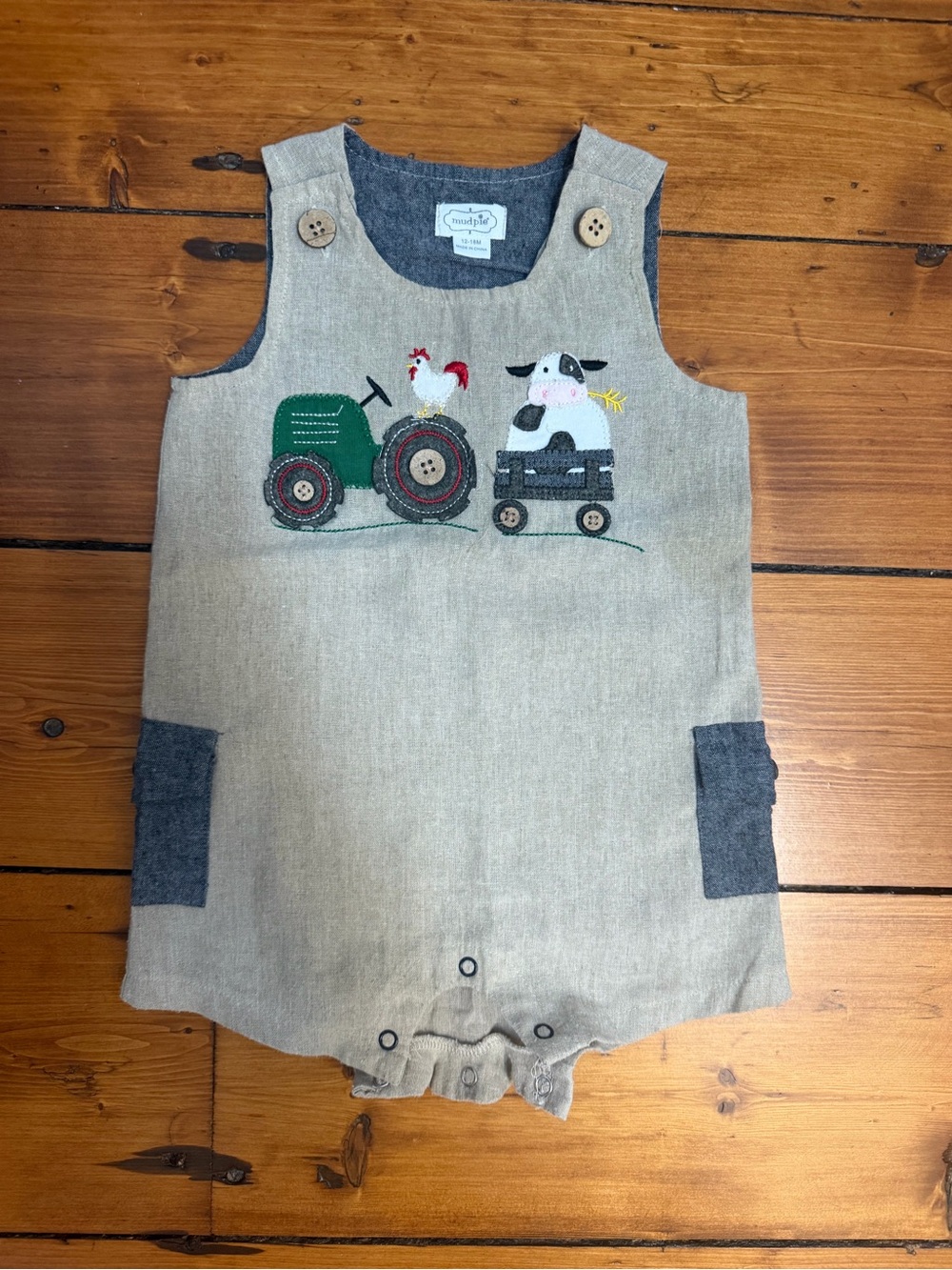 Mud Pie Farm Tractor & Cow Appliqué Baby Romper
